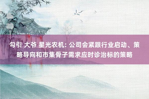勾引 大爷 星光农机: 公司会紧跟行业启动、策略导向和市集骨子需求应时诊治标的策略